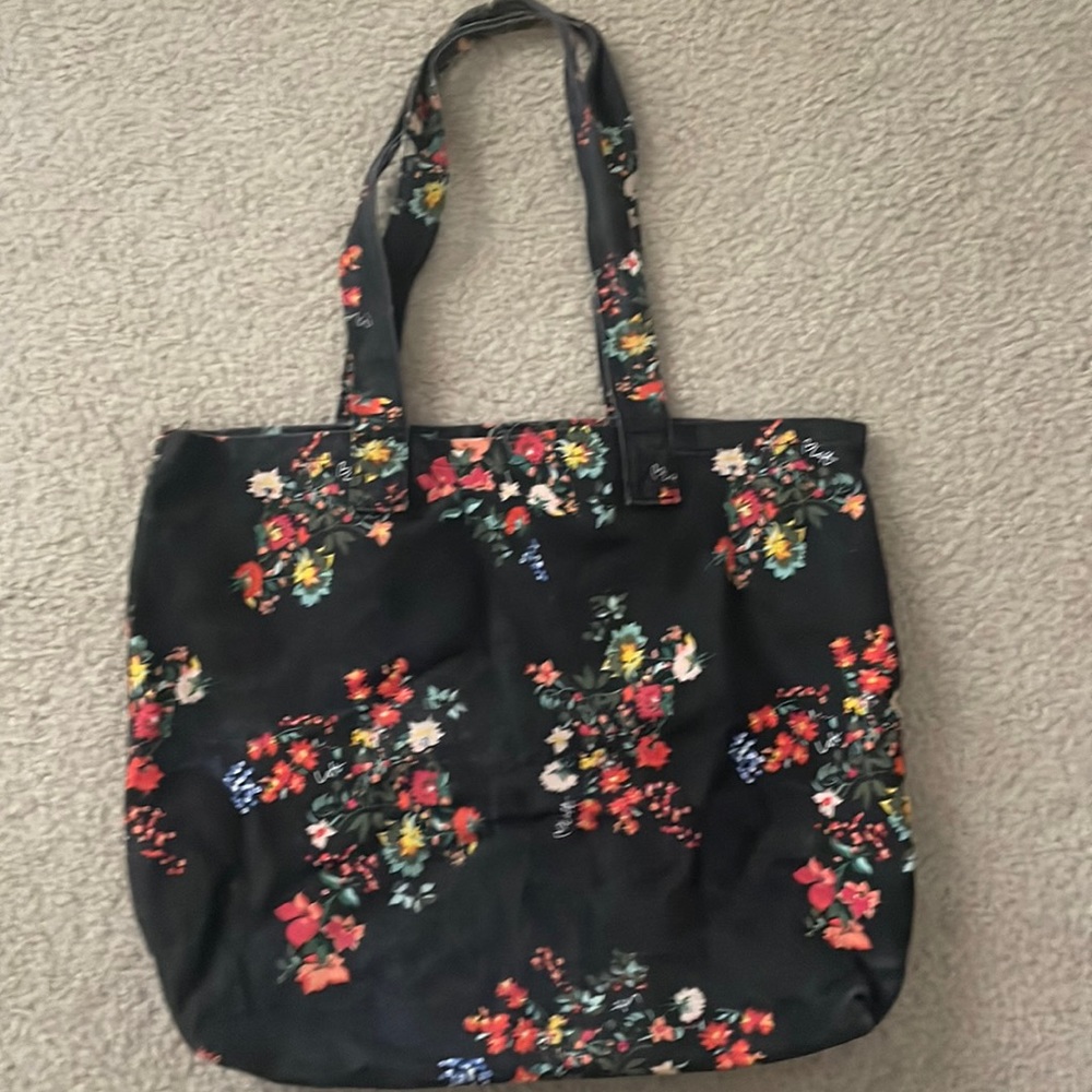 LOFT shoulder bag. Black with flowers. Great for travel or beach bag